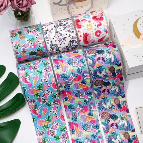 3 inch 75mm 38mm 25mm Cartoon Unicorn Characters Printed Grosgrain Ribbon 49036