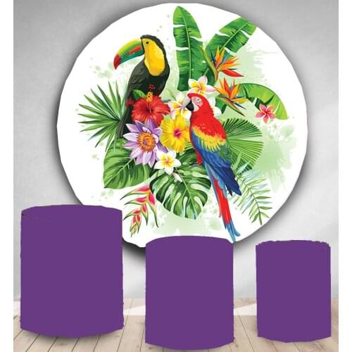 Round Panel circle background Tropical summer parrot toucan palm leaves flowers Birthday party decor candy dessert table banner