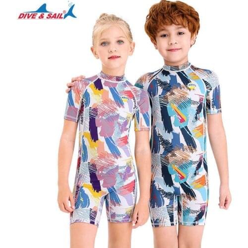 Girls Colorful Doodle Diving Swimwear Wetsuit For Boys Short Swimsuit Thin Drifting Jellyfish Suit Children Bathing Suit