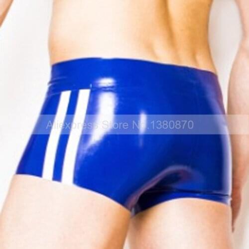 Latex Men Shorts with Side Strips Sexy Rubber Latex Male Boxer Underwear Panties Plus Size XXXL Custom Made S-LPM091