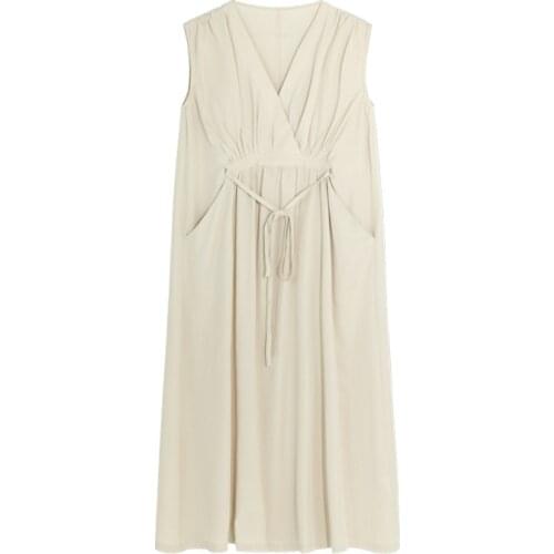 MOD&Bale The New Summer 2021 Korean Version Contracted V-neck SleevelessFashion Sundress High Waist Slimming Belt Waist Dress