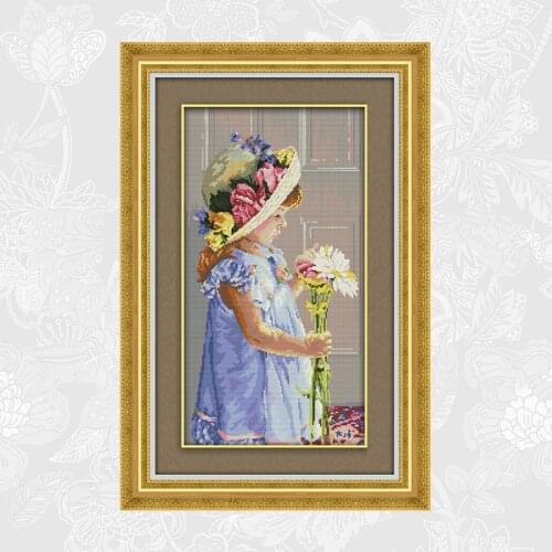 Caresses chrysanthemum Printed Fabric Chinese Cross-stitch kits DMC 14CT 11CT Needlework Sets Embroidery Painting Wholesale