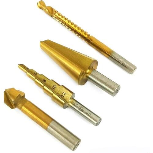 HSS Steel Reaming Drill Bit Set Countersink Press Countersink Boring Bit Single Blade Degree Chamfering Cutter 4Pcs /Set