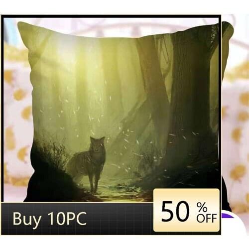 Animal Series Cushion Cover Comics Illustrator Wolf Pillowcase Decor Throw Pillow Cover Cojines Decorativos Para Sofa Forest