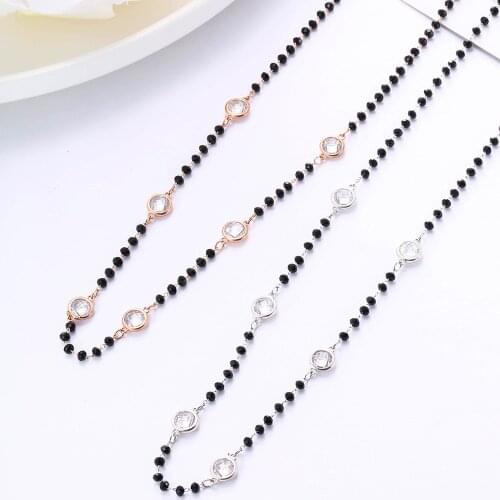 Stainless Steel Necklace For Women Silver Color Boho Black Crystal Beads Chain Necklace Female Jewelry Party Gift Wholesale 2020