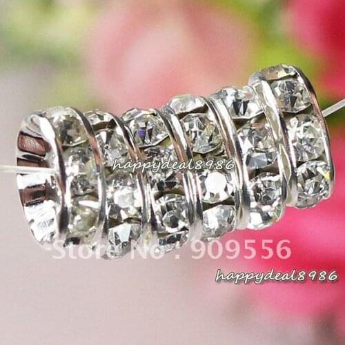 P02-6,wholesale! Free shipping! 6mm Silver plated rondelle Straight edge rhinestone crystal spacer beads,Grade A,100pcs/lot