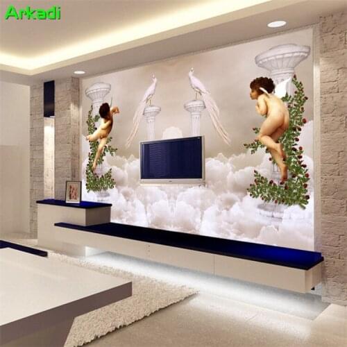 Custom Photo Wallpaper European style Angel Embossed Background Fresco Bar Bedroom Parlor Wallpaper Retro Personality TV Wall