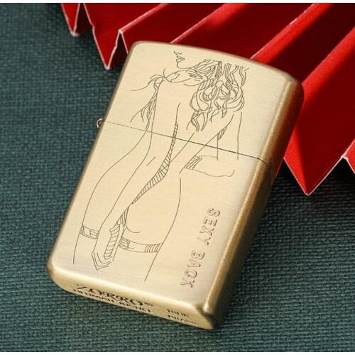 Zorro sexy back exquisite carving Kerosene gasoline petroleum oil lighter Classical Windproof waterproof men Gift (No fuel)