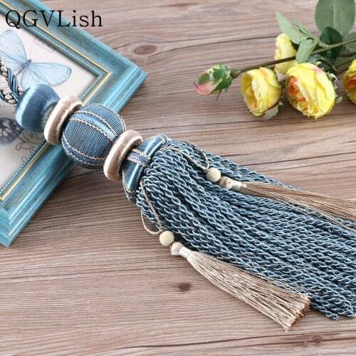 QGVLish 2Pcs Curtain Tiebacks Hanging Belts Rope Curtain Holdback Buckles Brush Clasp Clips Curtain Accessories Tassel Fringe