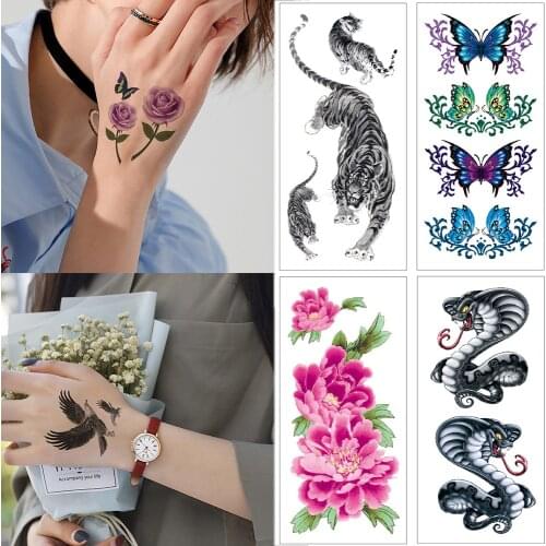 1 piece Waterproof temporary tattoo stickers Flower watercolor hand body tattoos Tiger snake spider small sticker tattoo women