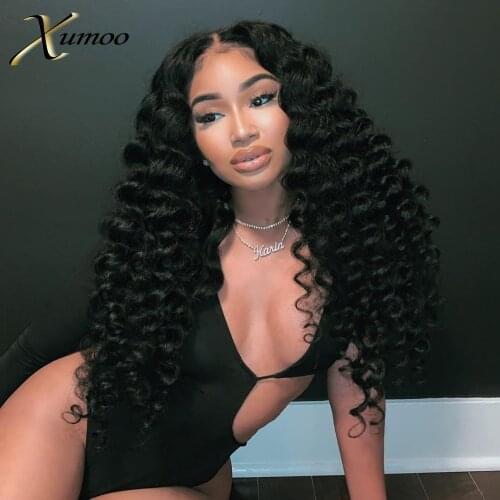 XUMOO Cheap Deep Wave Synthetic Lace Front Wigs High Temperature Perruque Synthetic Lace Front Wig With Baby Hair Wigs For Women