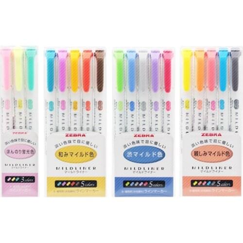 Zebra Japan fluorescent Kawai ZEBRA Mildliner light series two-headed highlighter students with small fresh color rough focus