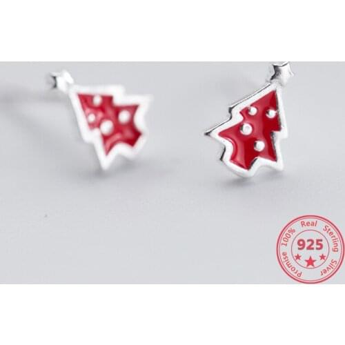 2019 New 925 Sterling Silver Jewelry Cute Red Christmas Tree Womens Stud Earrings Fashion Small Fresh Christmas Gifts