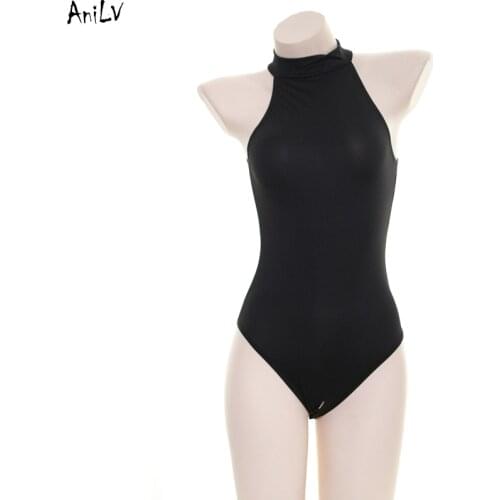 AniLV Anime Girl High Collar Tight Leotard Bodysuit Swimsuit Uniform Costume Women JK one-piece Swimwear Pool Party Cosplay