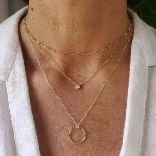 2021 Trend Elegant Jewelry Multi-layer Chain Crystal Round Pendant Necklace Unquie Women Fashion Necklace Wholesale X043