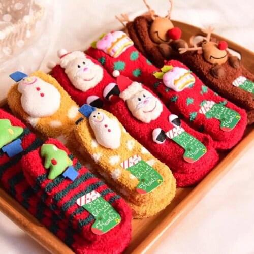 2018 Winter Creative Adult Christmas Socks Coral Fleece Cartoon Non-slip Warm Half Velvet women Floor Socks 10pair/lot