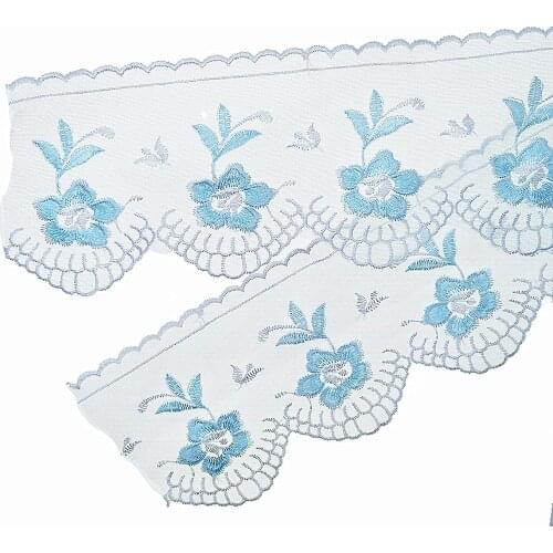 1 Yards Embroidery Blue Flower Lace Trim Ribbon Clothing Sewing Craft 12cm Wide
