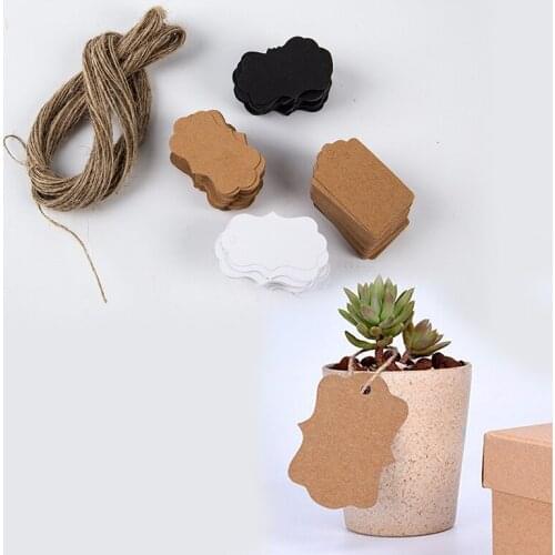 100pcs Packaging Label Brown Kraft /black/white Paper Tags DIY scallop Label Wedding Gift Decorating Tag