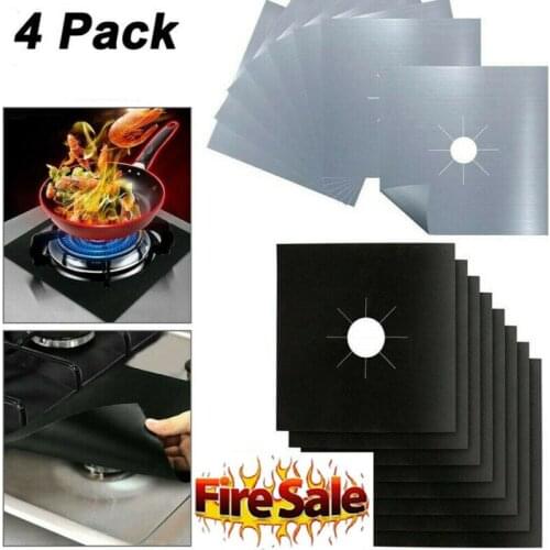 4PC/Set Reusable Fiber Gas Foil Stove Burner Protector Cover Liner Clean Mat Kitchen Anti Oil Pad
