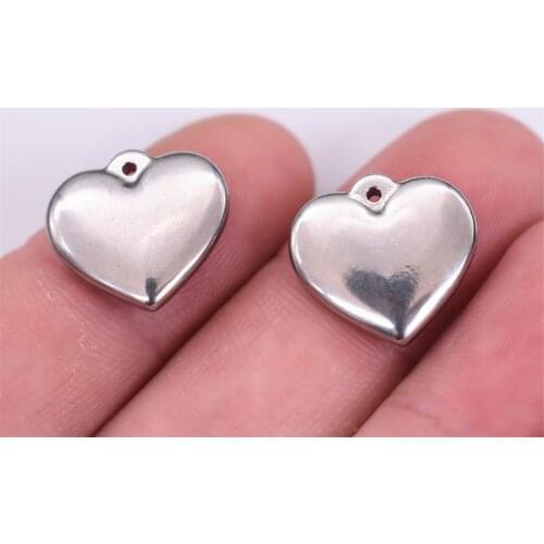 5pcs/lot New Charms Solid Heart 15*16*3mm Stainless Steel Pendants Making DIY Handmade Jewelry