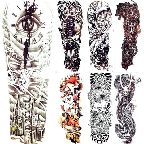 Big Clock Eye Temporary Tattoo Body Arm Painitng Men Summer Style Tattoo Stickers Stone Ladder Church Tatoos Women Full Arm
