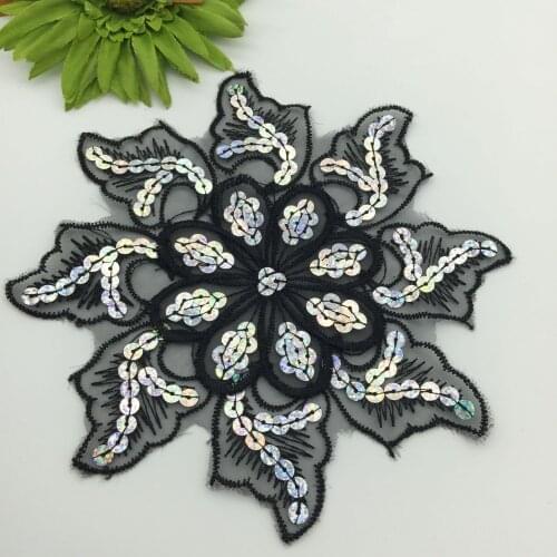 Black lace sequins patches sew on stickers for clothes applique patches for clothing parches termoadhesivos para ropa