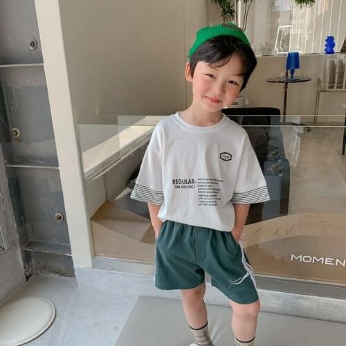 Kids Boys Cotton T Shirts 2021 Summer New Childrens Casual Letter Print T-shirts Fashion Striped Short Sleeve Tee Shirt for Boy