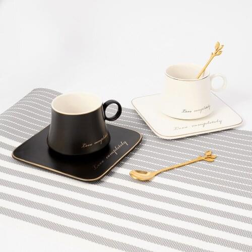 Elegant Ceramic Coffee Cup with Saucer Spoon Drinkware Supplies Tea Cocoa Milk Juice Ceramic Teacup Mug Unique Office Gift