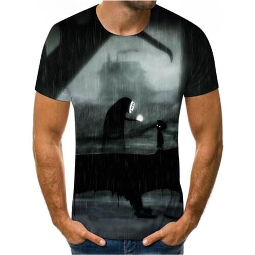 Cartoon animation fashion summer 3D printing mens short-sleeved T-shirt hip-hop pattern street clothes loose casual round neck