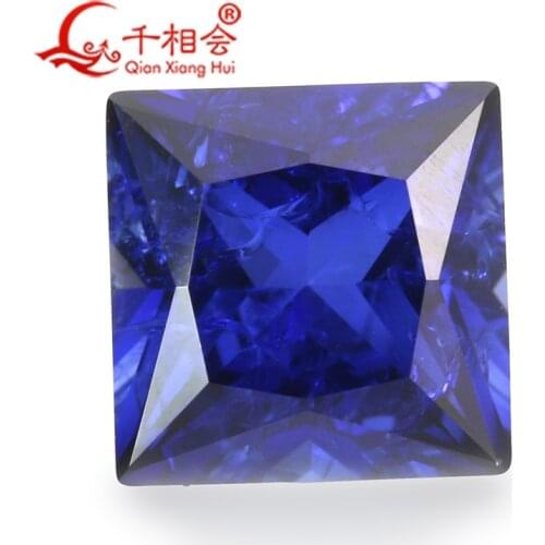 34# square shape artificial sapphire blue color princess cut including minor cracks and inclusions corundum loose gem stone