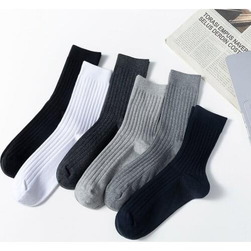Mens Spring Summer Thin Mid-Tube Cotton Double Needle Knitting Business Socks