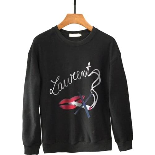 2020 Spring Autumn New Women Cotton Sweatshirt Brand Letter Print Plus Size Lovers Pullover Female Casual Loose Black Tops G12