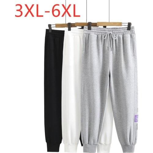 New 2021 Ladies Spring Autumn Plus Size Long Sports Pants For Women Large Loose Gray White Running Trousers 3XL 4XL 5XL 6XL