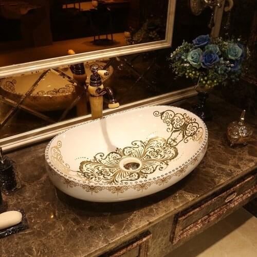New design oval shape Jingdezhen ceramic sink wash basin Ceramic Counter Top Wash Basin Bathroom Sinks in sink