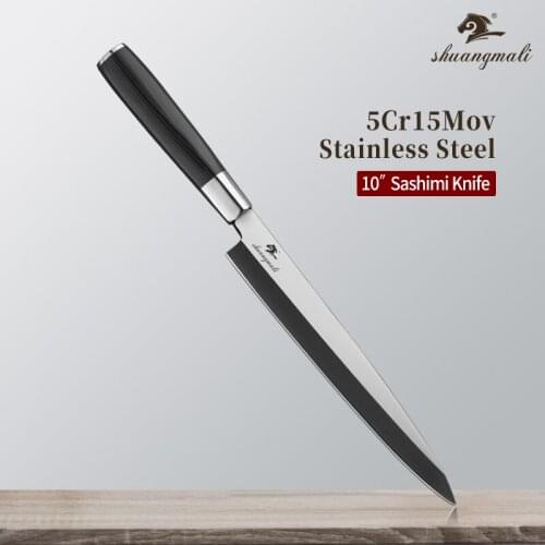 Shuangmali 10 Inch Japanese Sashimi Knife 5Cr15MoV Stainless Steel Salmon Filleting Knives Slicing Fish Cleaver Sushi Knife