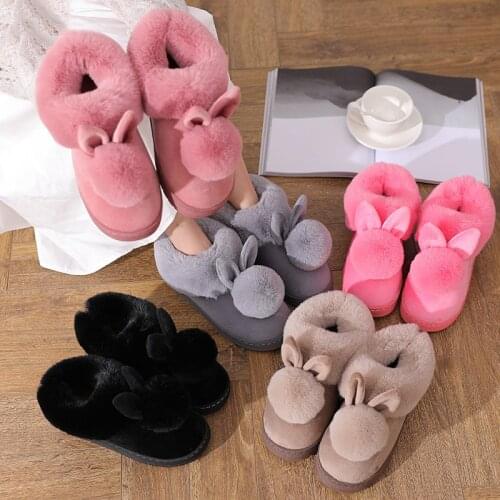 2021 New Fashion Autumn Winter Cotton Slippers Rabbit Ear Home Indoor Slippers Winter Warm Shoes Womens Cute Plus Plush Slippers
