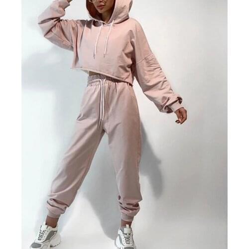 Autumn Hooded Drawstring Tracksuits Womens Sets Long Sleeve Crop Tops Female Suits Streetwear Casual Sports Ladies Pants Suits