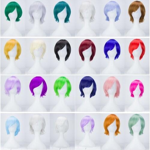 Beauty Short Curly Hair Synthetic Wigs Colors Black yellow White Brown Blonde Multi-Color Cosplay wig Heat resistant Color anime