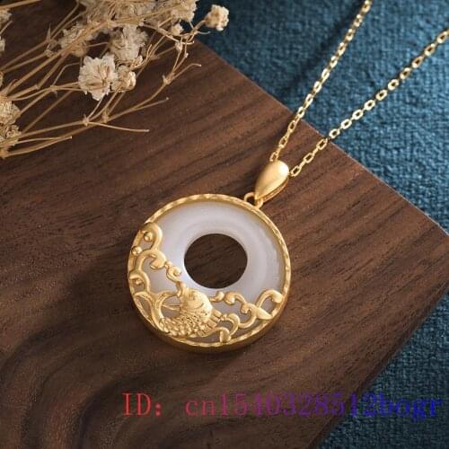 White Jade Carp Pendant Amulet Gemstone 925 Silver Necklace Natural Charm Zircon Chinese Gifts Jewelry Crystal Chalcedony Fish