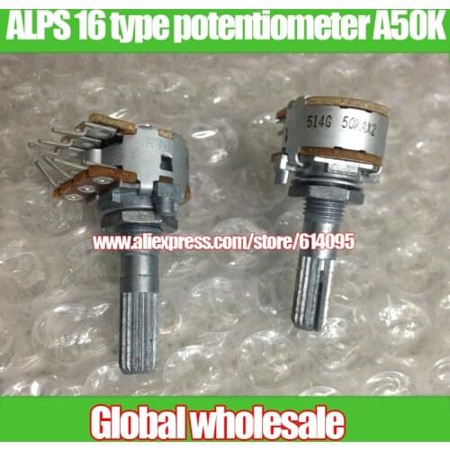 2pcs ALPS 16 type double volume potentiometer A50K 25MM / 2 * 3 feet to adjust the volume potentiometer