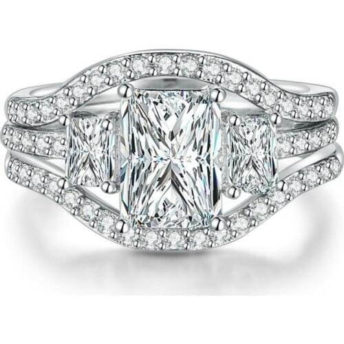 Size 5-10 Top Selling High Quality Vintage Fashion Jewelry 10KT White Gold Fill Princess Cut 5A Zirconia Wedding Band Ring Gift