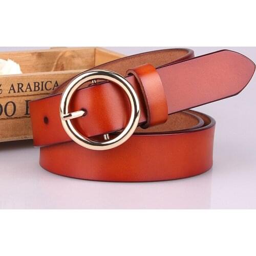 New womens real leather belt pure round pin buckle leather belt fashion retro belt ladies belt PY95