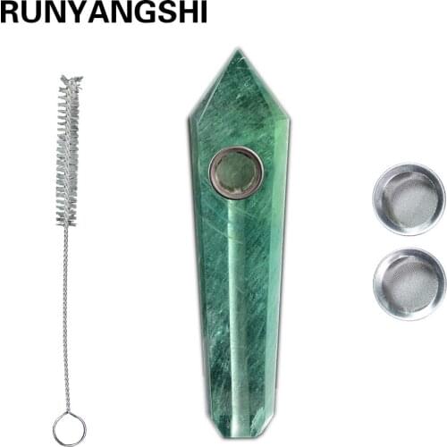 Runyangshi Green Fluorite Smoking Pipe Natural Stones and Minerals with Strainer 1 Pc Smoke Pipe