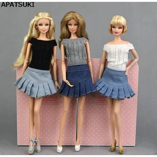 Blue Jeans Casual Wear Clothes For Barbie Doll Kids Toy A-line Skirt For Barbie Princess Doll Clothes 1/6 Doll Accessories