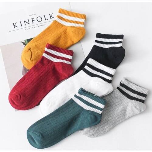 Striped socks japan calcetines harajuku mujer women korean fashion chaussette femme style black white ankle cotton woman sock