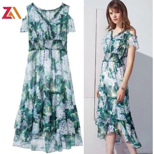 ZALady designer Celebrity ruffles midi long dresses for women elegant summer v-neck beach chic party holiday dress vestidos robe