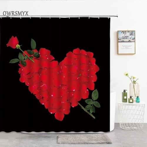 Heart Shape Composed Of Red Rose Petals Shower Curtain Plant Flowers Black Background Bathroom Decor Curtain Bathroom Products