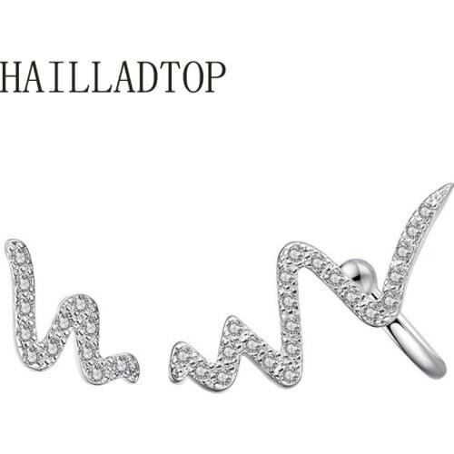 Women Piercing Jewelry Crystal Stud Earrings Ear Jewelry Fashion Silver Color Lightning Irregular Curve Earrings Sweet Style