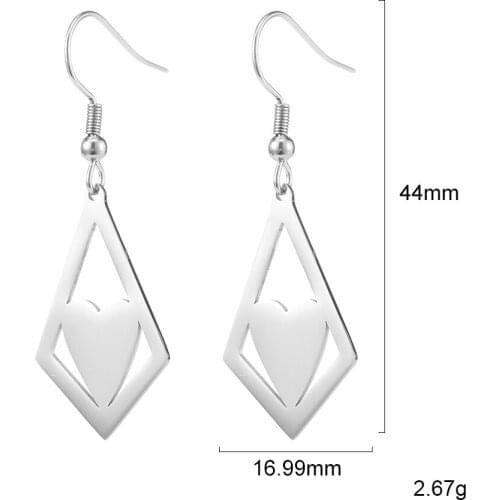 ZST007 vintage retro drop earring stainless steel heart shape Geometric charm earring Valentines Day present