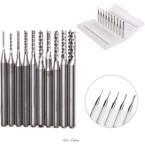 10Pcs 1/8'' 0.8-3.175mm Drill Bits Engraving Cutter Rotary PCB CNC End Mill Set
